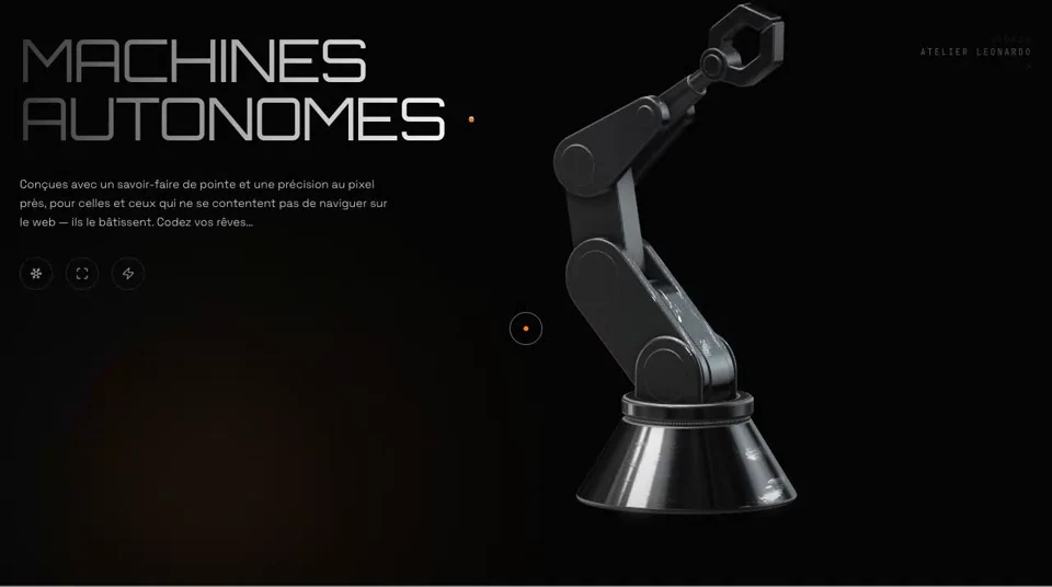 Concept Automata : bras robotisé noir en trois dimensions sur fond sombre, titre « Machines autonomes »